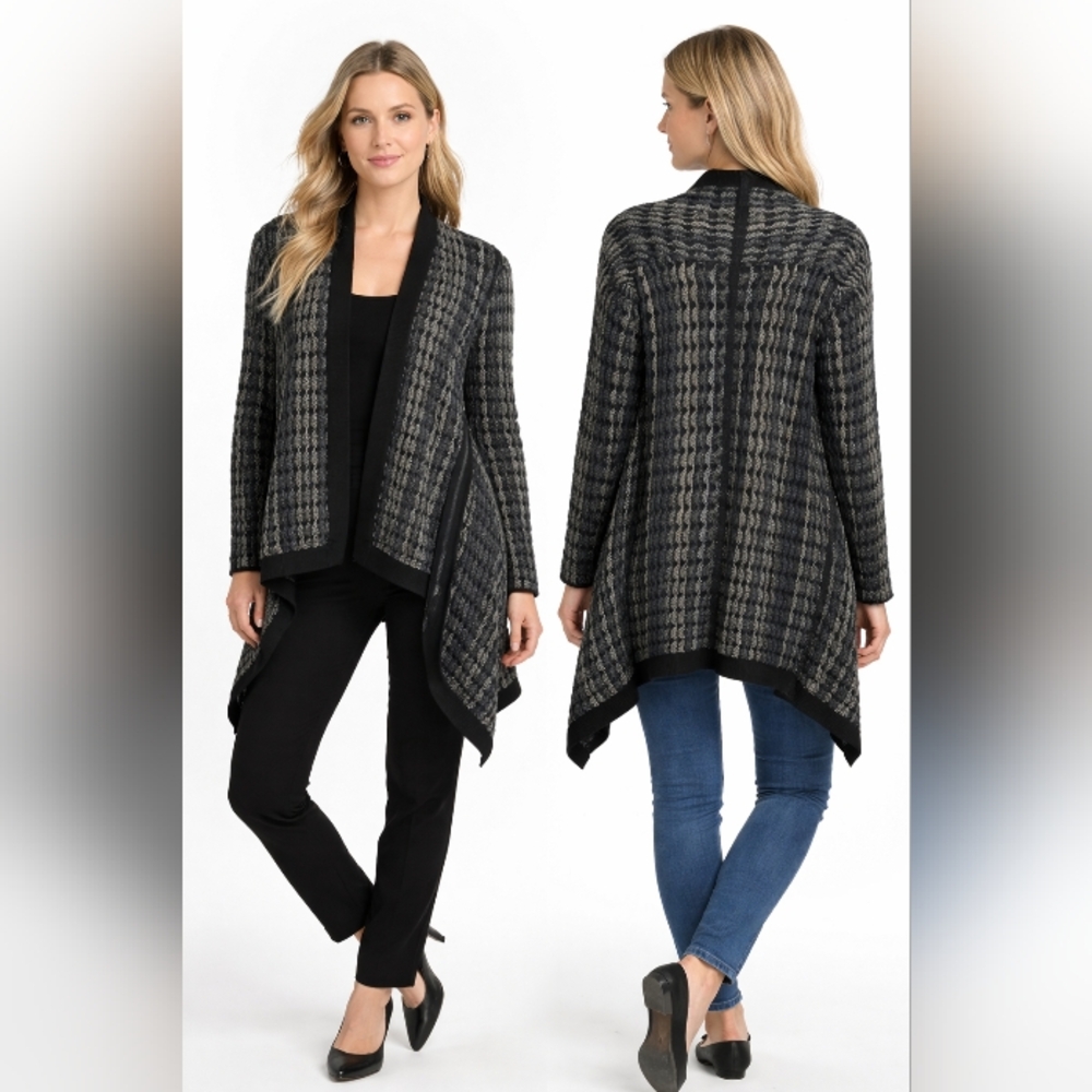 nic+zoe textured knit open front cardigan jacket zip side asymmetrical drape m